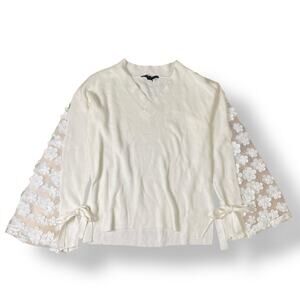 French Connection Cotton Lace Bell-Sleeve Top‎ Womens Size XS White